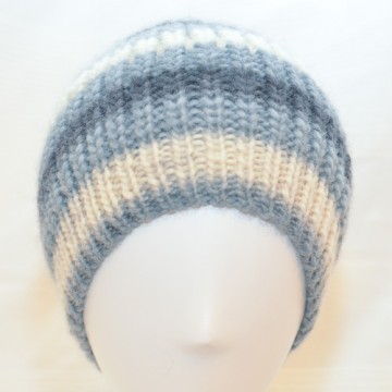 Bonnet en laine gris, beige & blanc